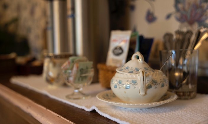 Tea set on table