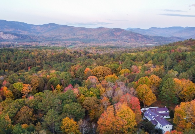 Aerial view of Buttonwood Inn on Mt Surprise and surrounding landscape