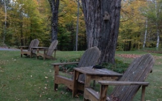 Row of Adirondack chairs outdoors