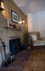 Comfortable seating area and fireplace