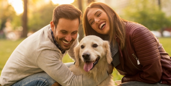 Couple and their dog on a romantic getaway