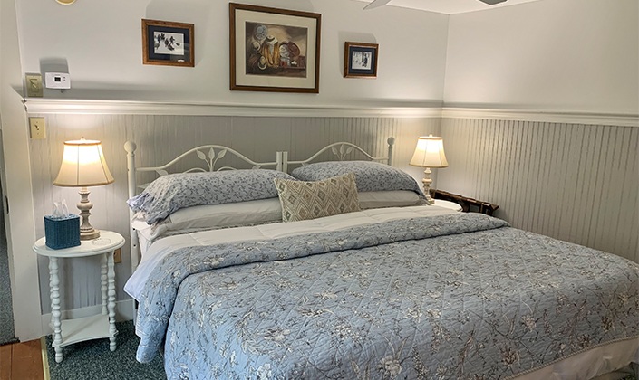 Cozy guest room with fireplace