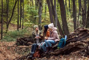 Group of friends hiking in North Conway.