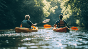 a group of people kayaking in the White Mountains